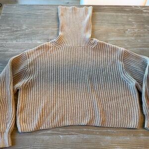 Beige Ribbed Turtleneck Sweater